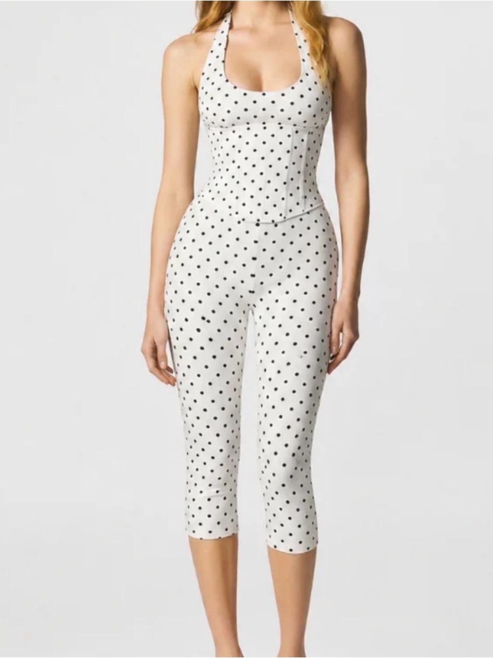 Polka Dot Halter Capri Jumpsuit with Corset - NWT